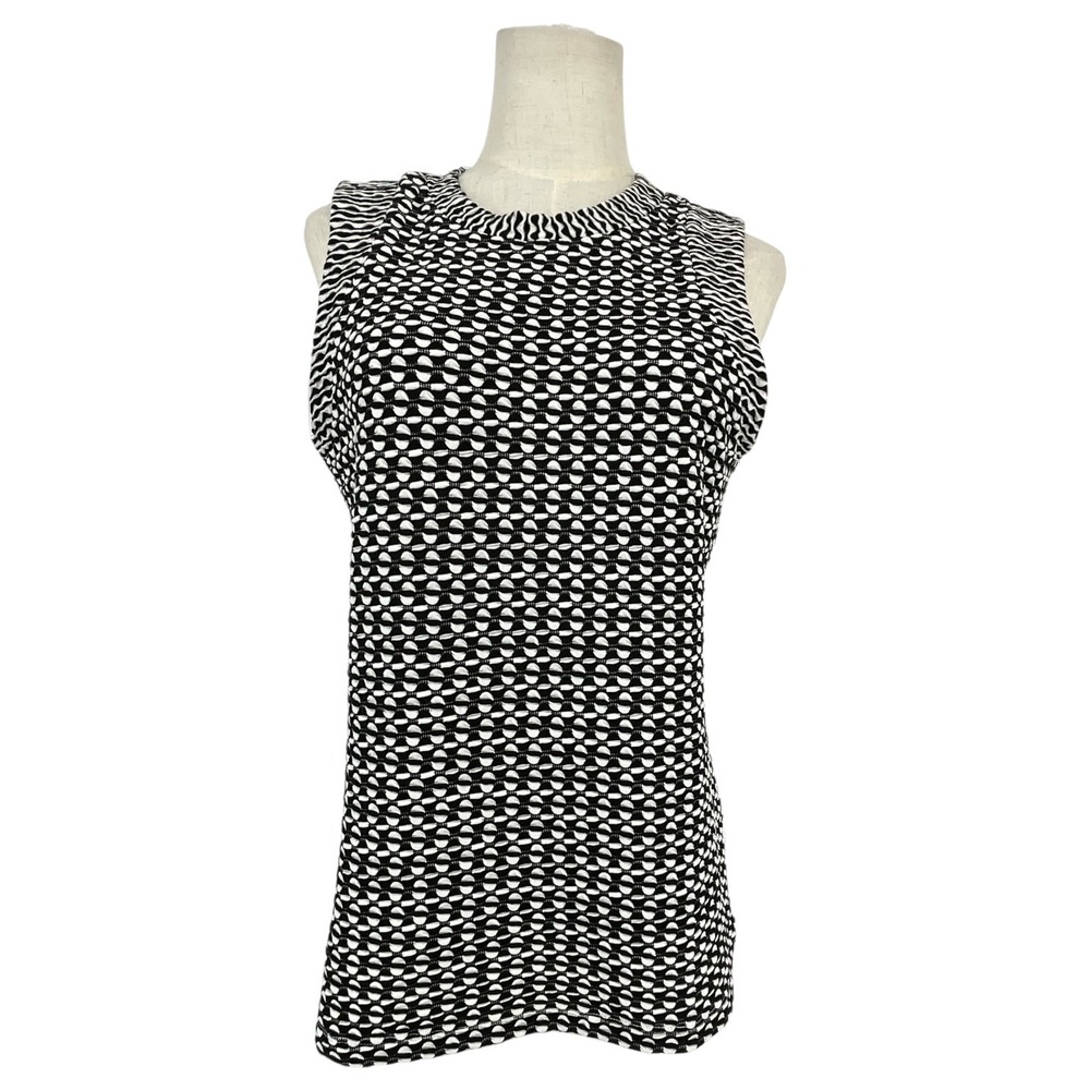 Maeve Anthropologie Womens Medium Black White Geometric Textured Sleeveless‎ Top